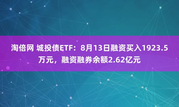 淘倍网 城投债ETF：8月13日融资买入1923.5万元，融资融券余额2.62亿元