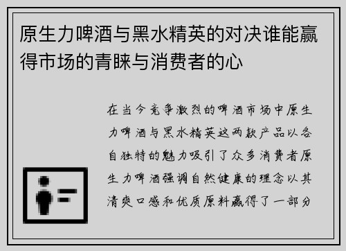 原生力啤酒与黑水精英的对决谁能赢得市场的青睐与消费者的心