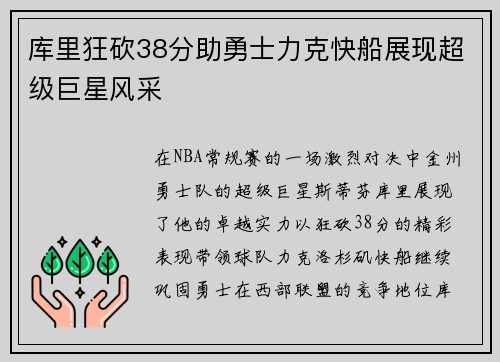库里狂砍38分助勇士力克快船展现超级巨星风采