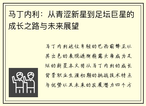 马丁内利：从青涩新星到足坛巨星的成长之路与未来展望